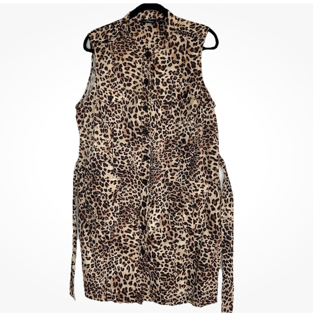 Nina Leonard Sleeveless Button Up leopard Print Dress